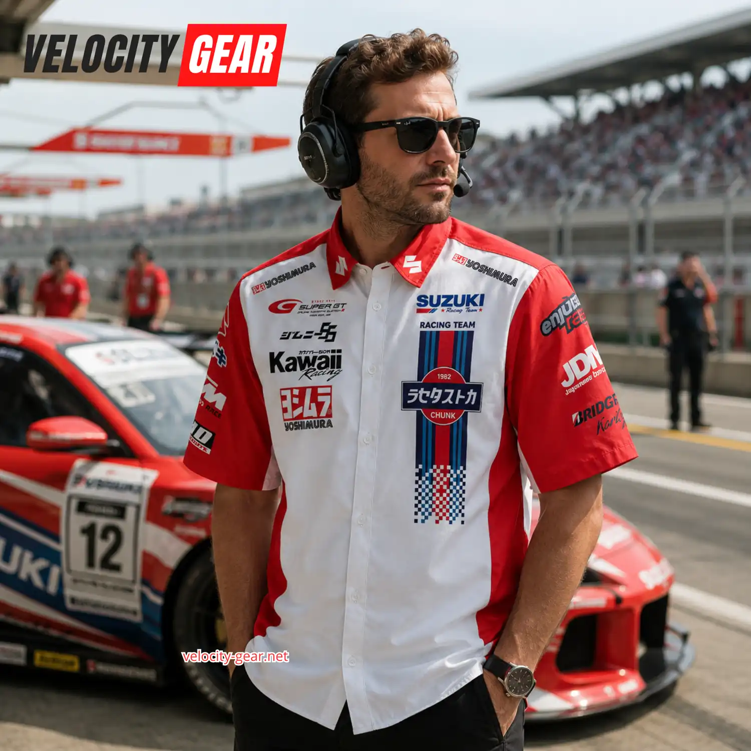 Suzuki Racing Pit Crew Inspired Short Sleeve Button Shirt β Lightweight Mechanic Top
