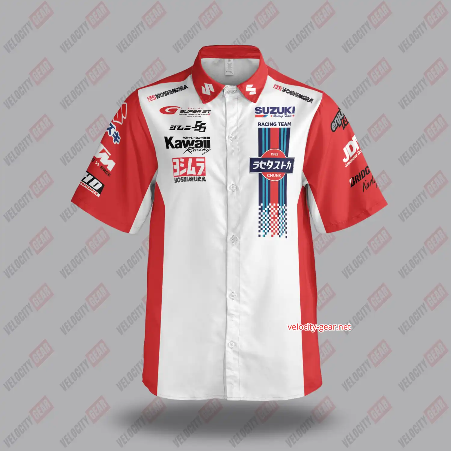 Suzuki Racing Pit Crew Inspired Short Sleeve Button Shirt β Lightweight Mechanic Top alternate view