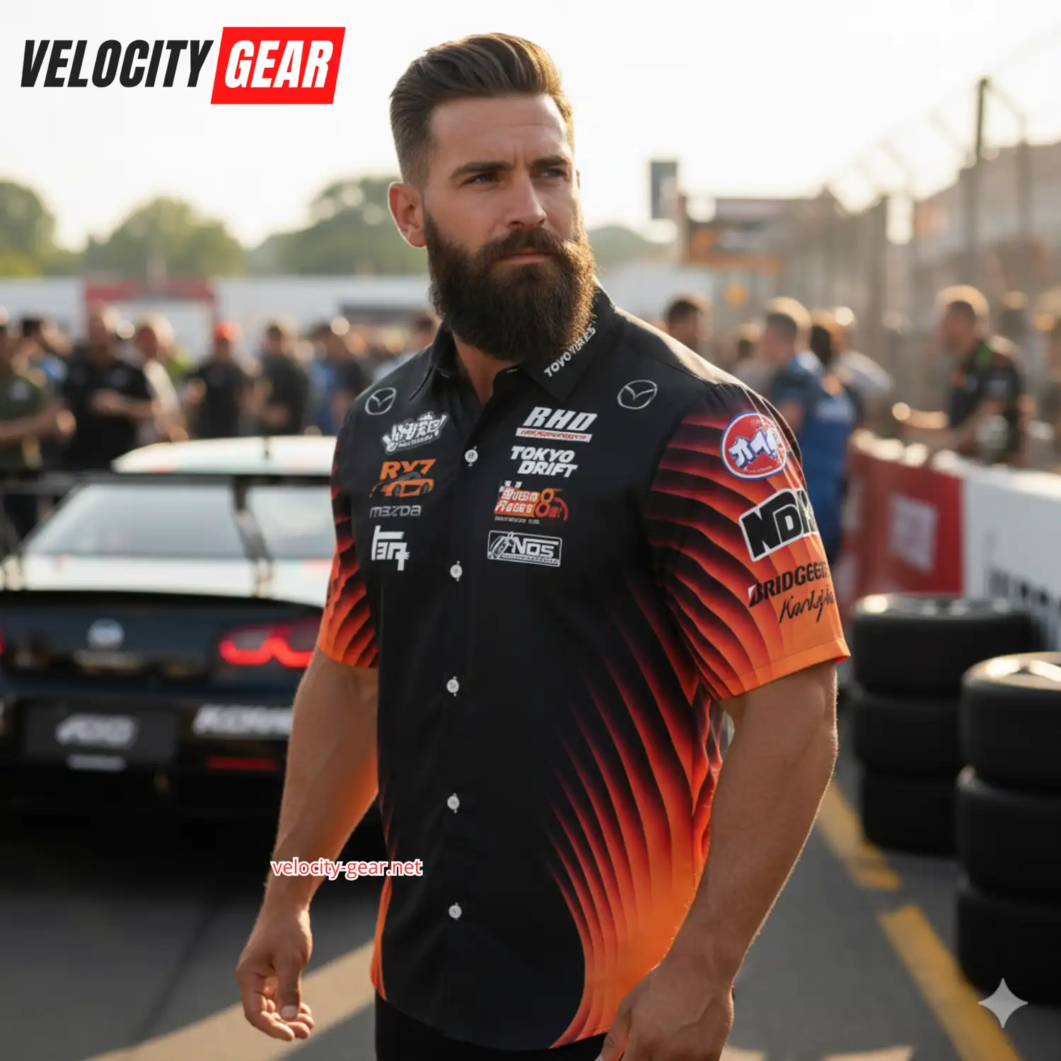 VeilSide Mazda RX-7 Tokyo Drift Inspired Button Shirt – Short Sleeve Pocket Top alternate view